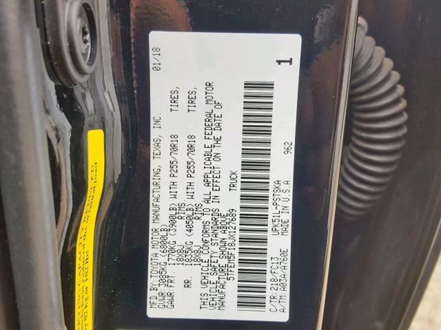 5TFEM5F18JX127689 - 2018 TOYOTA TUNDRA CRE BLACK photo 10