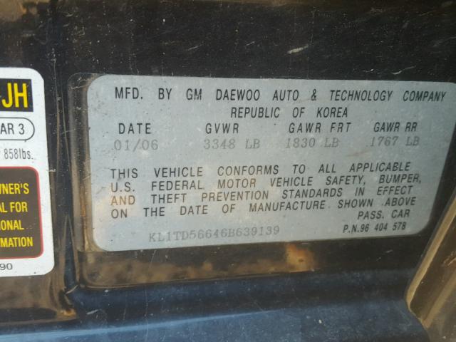 KL1TD56646B639139 - 2006 CHEVROLET AVEO BASE Qara foto 10