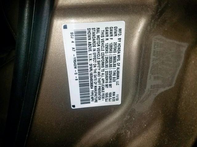 5FNRL18094B036804 - 2004 HONDA ODYSSEY EX TAN photo 10