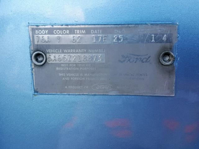 5A65Z218873 - 1965 FORD GALAXIE BLUE photo 10