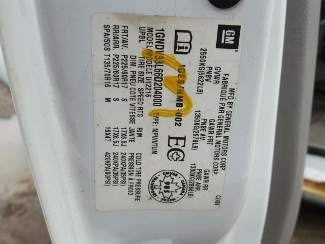 1GNDV33L66D204000 - 2006 CHEVROLET UPLANDER L Ağ foto 10