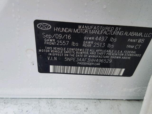 5NPE34AF3HH496529 - 2017 HYUNDAI SONATA SPO WHITE photo 10