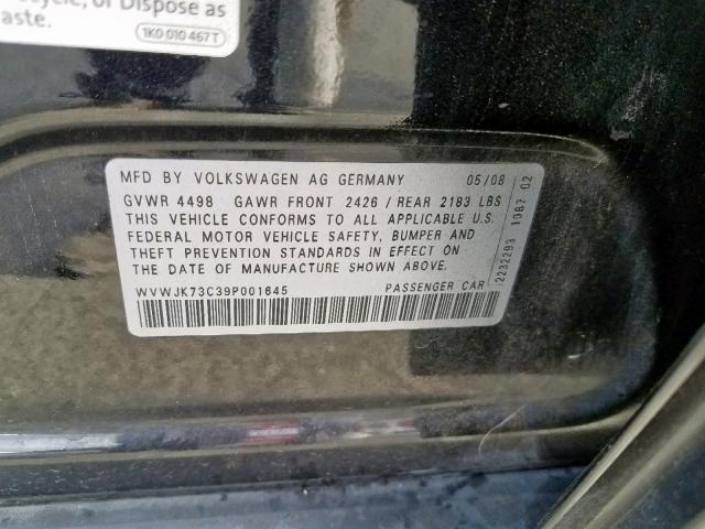 WVWJK73C39P001645 - 2009 VOLKSWAGEN PASSAT TUR BLACK photo 10