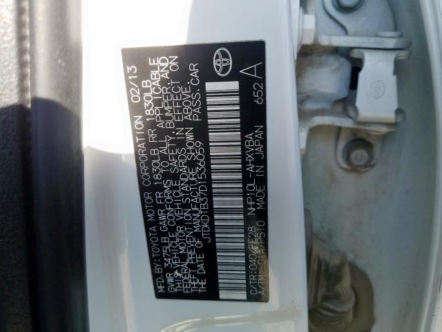 JTDKDTB37D1536059 - 2013 TOYOTA PRIUS C WHITE photo 10