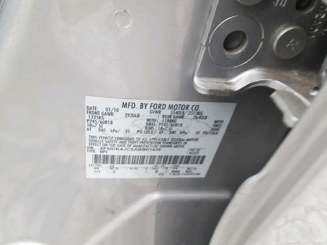 2FMDK4JCXABB01439 - 2010 FORD EDGE SEL GRAY photo 10