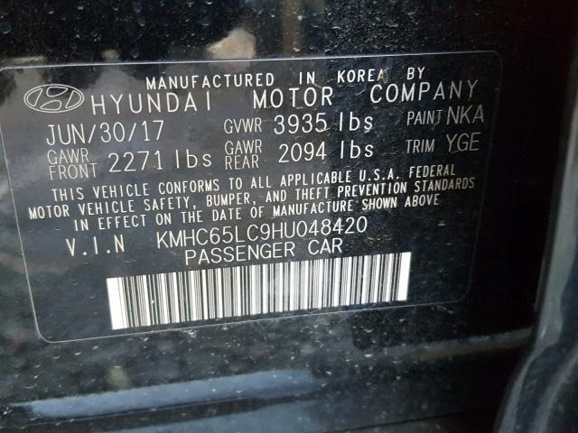 KMHC65LC9HU048420 - 2017 HYUNDAI IONIQ BLUE BLACK photo 10