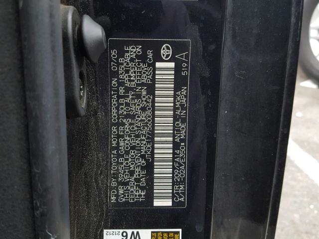 JTKDE177560080442 - 2006 TOYOTA SCION TC შავი ფოტო 10