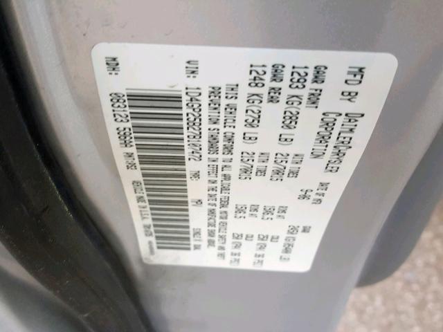 1D4GP25B27B107472 - 2007 DODGE CARAVAN SE SILVER photo 10