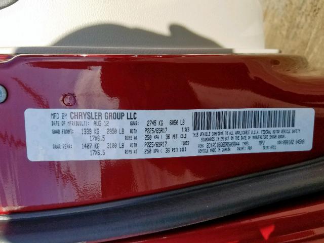 2C4RC1BG6DR509844 - 2013 CHRYSLER TOWN & COU MAROON photo 10