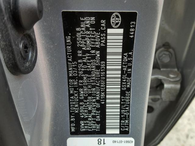 4T1BK1EB6FU161369 - 2015 TOYOTA AVALON XLE SILVER photo 10