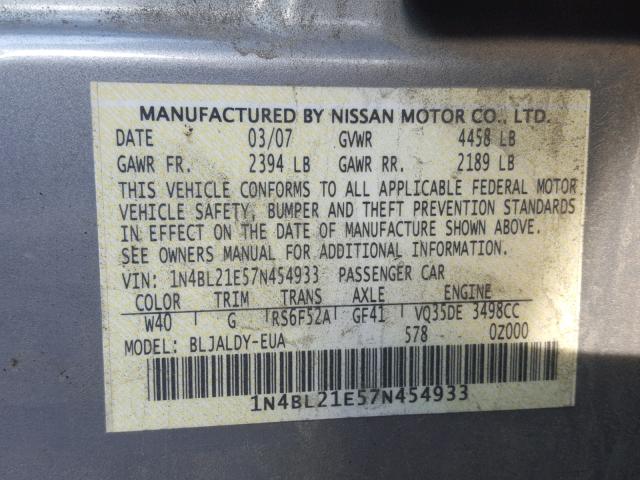 1N4BL21E57N454933 - 2007 NISSAN ALTIMA 3.5 SILVER photo 10