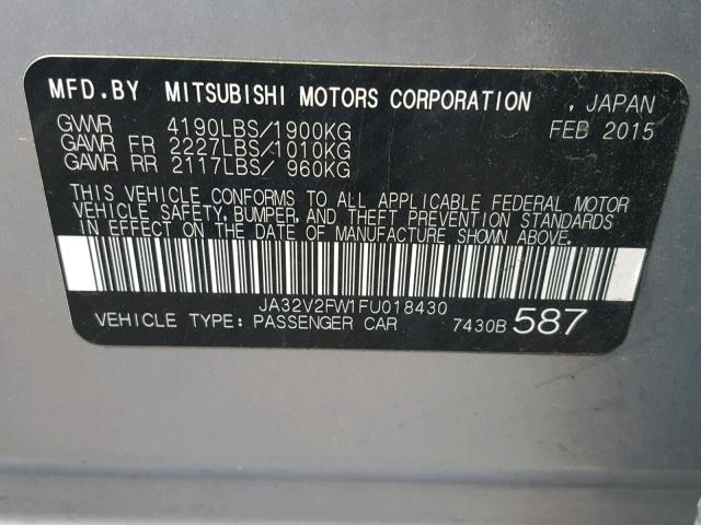 JA32V2FW1FU018430 - 2015 MITSUBISHI LANCER SE BLUE photo 10