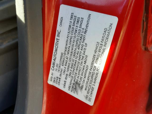 2CNBE134146909629 - 2004 CHEVROLET TRACKER RED photo 10