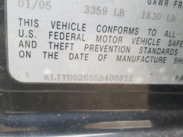 KL1TD52665B400812 - 2005 CHEVROLET AVEO BASE Qara foto 10