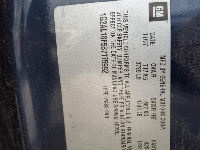 1G2AL18F587175992 - 2008 PONTIAC G5 BLUE photo 10