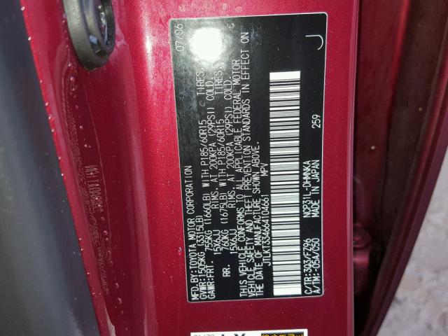 JTLKT334664104661 - 2006 TOYOTA SCION XB Bordo foto 10