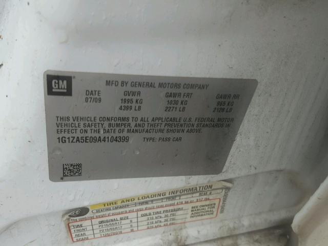 1G1ZA5E09A4104399 - 2010 CHEVROLET MALIBU LS 白色 照片 10