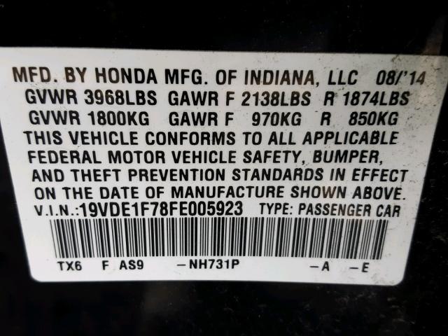 19VDE1F78FE005923 - 2015 ACURA ILX 20 TEC BLACK photo 10