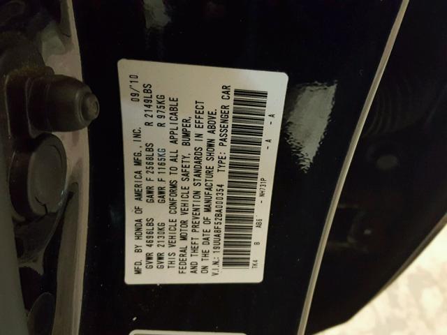 19UUA8F52BA000354 - 2011 ACURA TL BLACK photo 10