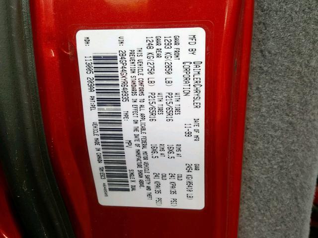 2B4GP44GXYR640935 - 2000 DODGE GRAND CARA RED photo 10