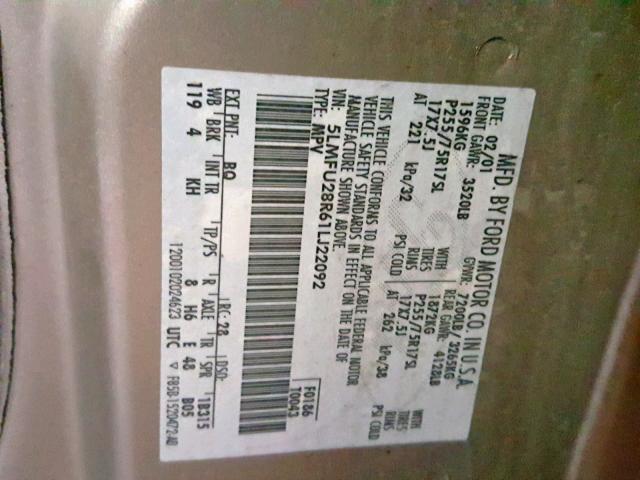 5LMFU28R61LJ22092 - 2001 LINCOLN NAVIGATOR Сұр фото 10