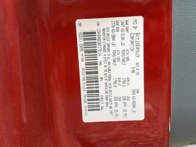 1D4HD48236F175114 - 2006 DODGE DURANGO SL RED photo 10