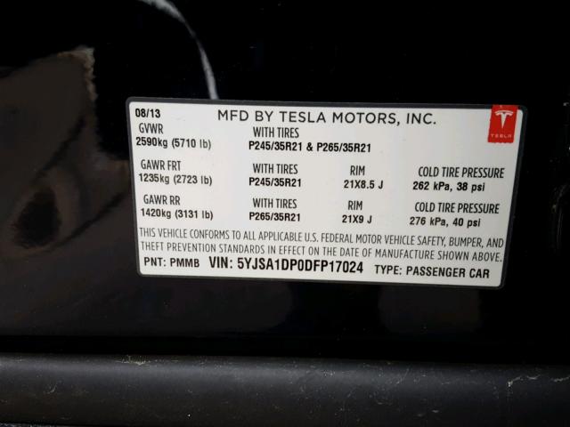 5YJSA1DP0DFP17024 - 2013 TESLA MODEL S BLUE photo 10