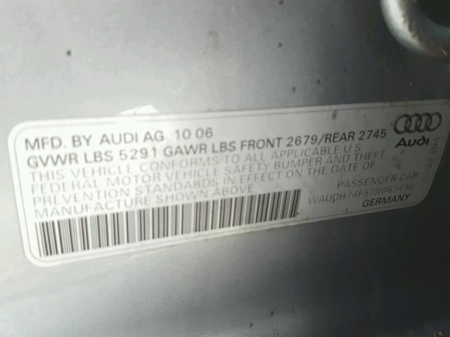 WAUDH74F57N061498 - 2007 AUDI A6 3.2 QUA GREEN photo 10