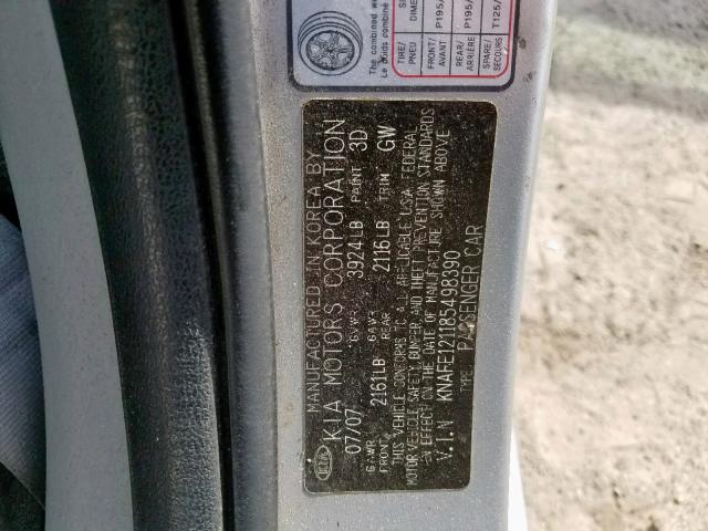 KNAFE121185498390 - 2008 KIA SPECTRA EX SILVER photo 10