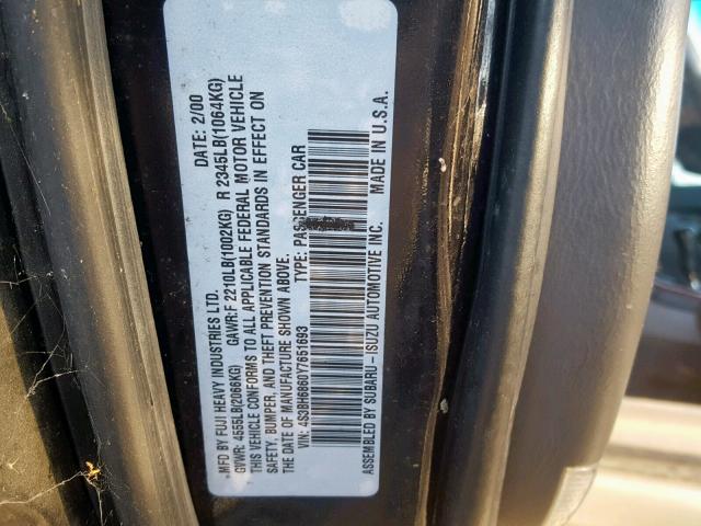 4S3BH6860Y7651693 - 2000 SUBARU LEGACY OUT BLACK photo 10