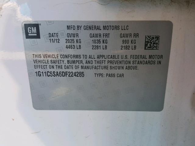 1G11C5SA6DF224285 - 2013 CHEVROLET MALIBU 1LT WHITE photo 10