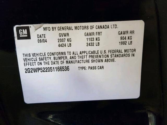2G2WP522051166536 - 2005 PONTIAC GRAND PRIX BLACK photo 10