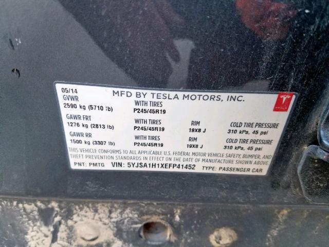 5YJSA1H1XEFP41452 - 2014 TESLA MODEL S رمادي صورة 10