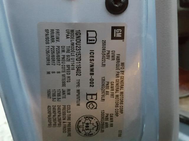 1GNDU23157D118402 - 2007 CHEVROLET UPLANDER L 蓝色 照片 10