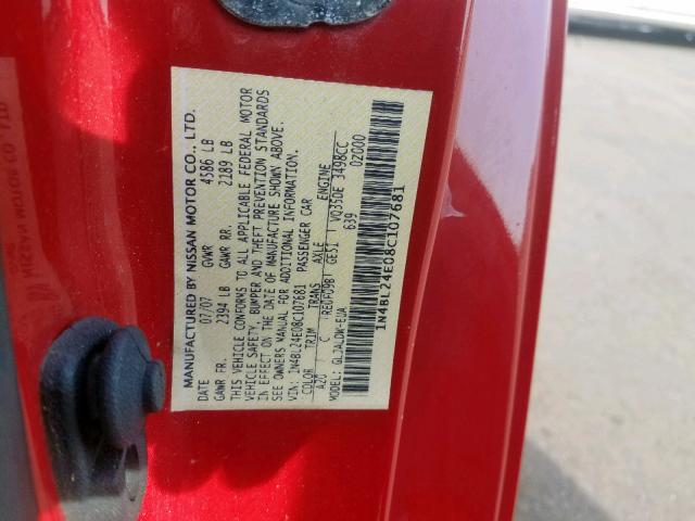 1N4BL24E08C107681 - 2008 NISSAN ALTIMA 3.5 RED photo 10