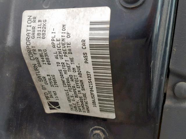 1G8AJ52F84Z154337 - 2004 SATURN ION LEVEL SILVER photo 10