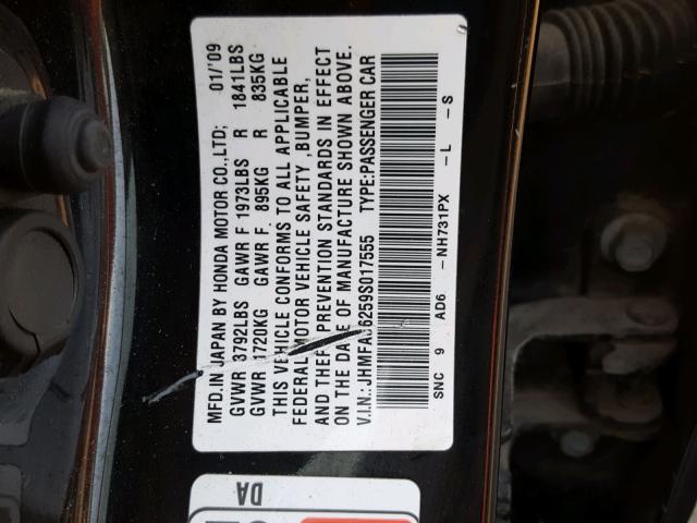 JHMFA36259S017555 - 2009 HONDA CIVIC HYBR 黑色 照片 10