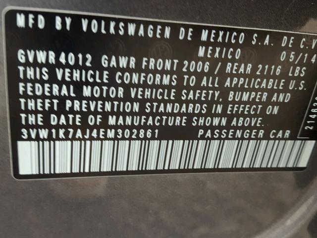 3VW1K7AJ4EM302861 - 2014 VOLKSWAGEN JETTA BASE CHARCOAL photo 10