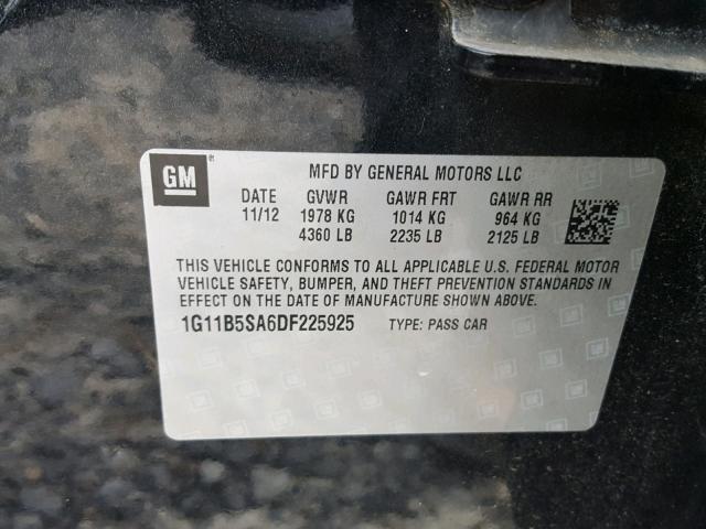 1G11B5SA6DF225925 - 2013 CHEVROLET MALIBU LS 黑色 照片 10