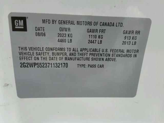 2G2WP552371132170 - 2007 PONTIAC GRAND PRIX თეთრი ფოტო 10