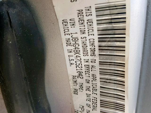 1J8HG48K47C521042 - 2007 JEEP COMMANDER ვერცხლისფერი ფოტო 10