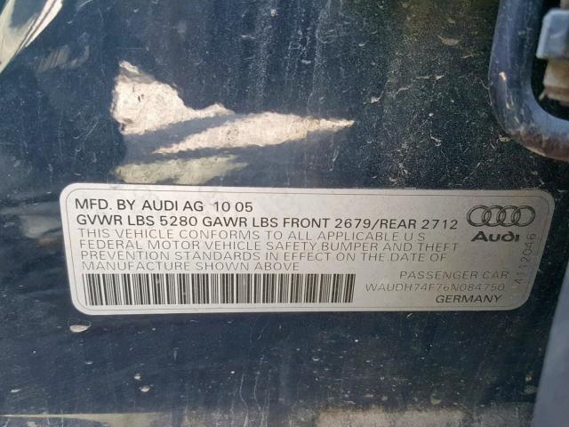 WAUDH74F76N084750 - 2006 AUDI A6 3.2 QUA BLUE photo 10