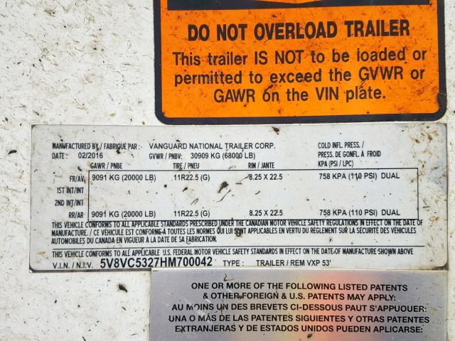 5V8VC5327HM700042 - 2017 OTHR TRAILER SILVER photo 10