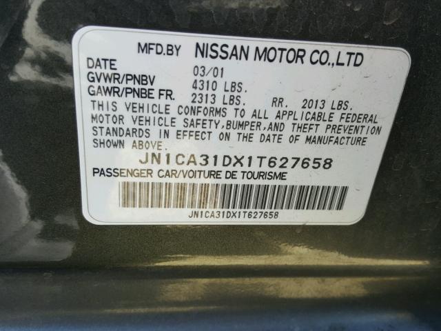 JN1CA31DX1T627658 - 2001 NISSAN MAXIMA GXE GRAY photo 10