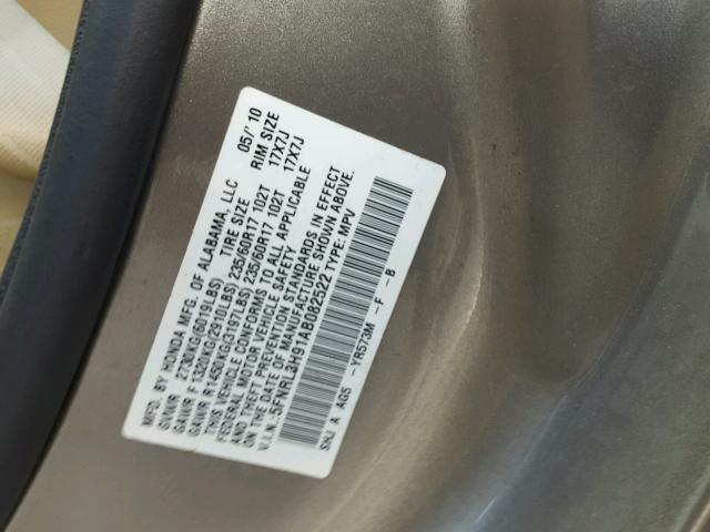 5FNRL3H91AB082522 - 2010 HONDA ODYSSEY TO TAN photo 10