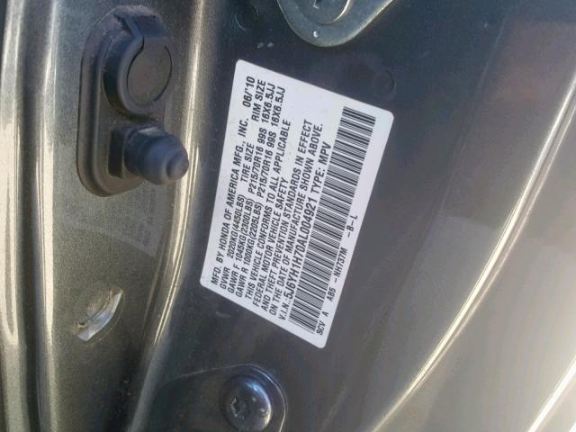 5J6YH1H70AL004921 - 2010 HONDA ELEMENT EX GRAY photo 10