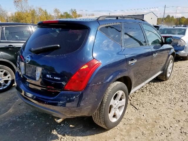 JN8AZ08W83W206496 - 2003 NISSAN MURANO SL BLUE photo 4