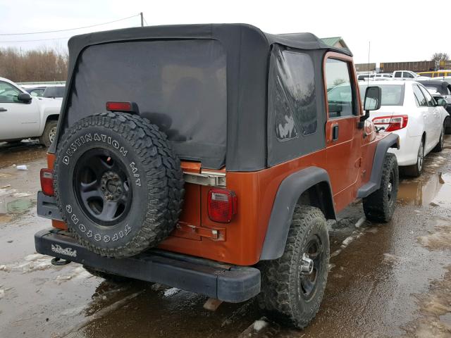 1J4FA49S91P325302 - 2001 JEEP WRANGLER / ORANGE photo 4