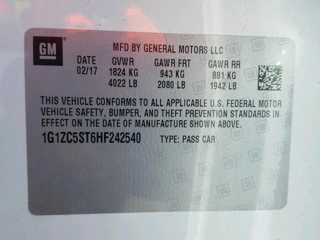 1G1ZC5ST6HF242540 - 2017 CHEVROLET MALIBU LS 白色 照片 10