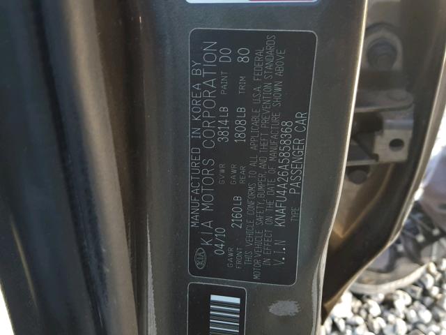 KNAFU4A26A5858368 - 2010 KIA FORTE EX GRAY photo 10